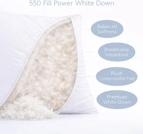 Vista 3 de Continental Bedding Harmony White Goose Down Pillow 550 Fill Power Medium Loft 100% algodón 300 hilos Shell tamaño estándar 1 paquete fabricado