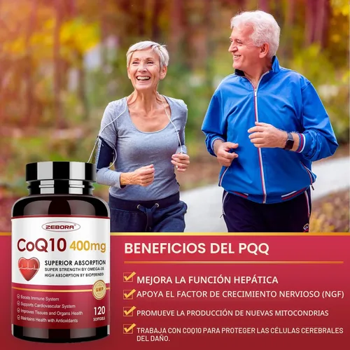 Vista 5 de ZEBORA CoQ10-400mg-Cápsulas blandas con PQQ, BioPerine y Omega-3, suplemento de coenzima Q10 (ubiquinona) para alta absorción, potente antioxidante