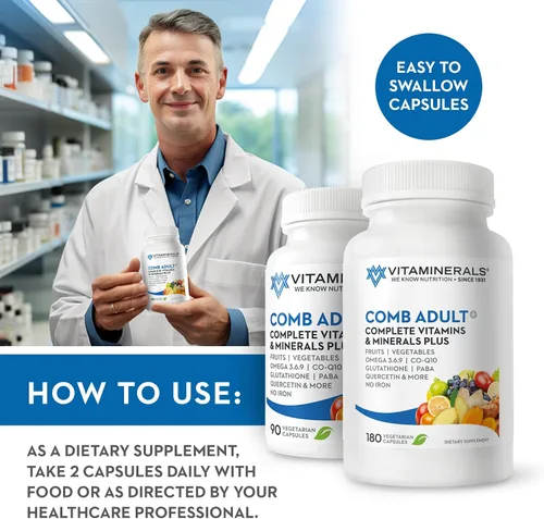 Vista 6 de Vitaminerals CombAdult - Fórmula integral de vitaminas y minerales Sin OMG Cápsulas vegetales (90)