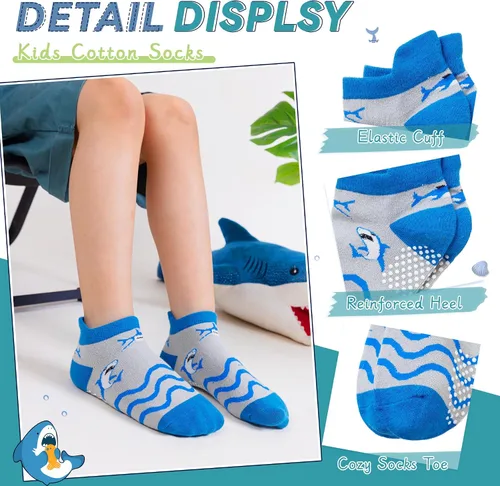 Vista 4 de Eyean Calcetines tobilleros de algodón para niños, diseño de animales, suaves, antideslizantes, para niños y niñas, calcetines invisibles, 6 pares