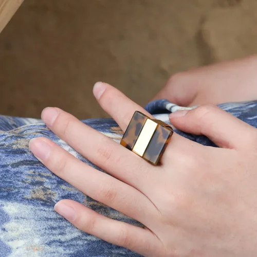 Vista 3 de Anillo de leopardo para mujer, joyería de leopardo, ajustable, chapado en oro, anillos acrílicos para mujer, anillo de tortuga, anillo de cóctel