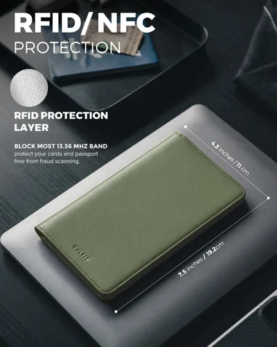 Vista 3 de VULKIT Billetera para pasaporte, con bloqueo RFID, cartera de viaje para hombres y mujeres