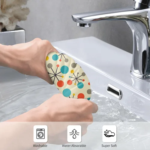 Vista 3 de Mid Century Fifties - Juego de 2 toallas de mano modernas atómicas retro para baño, suaves, absorbentes, amarillas, para baño, cocina, playa, spa