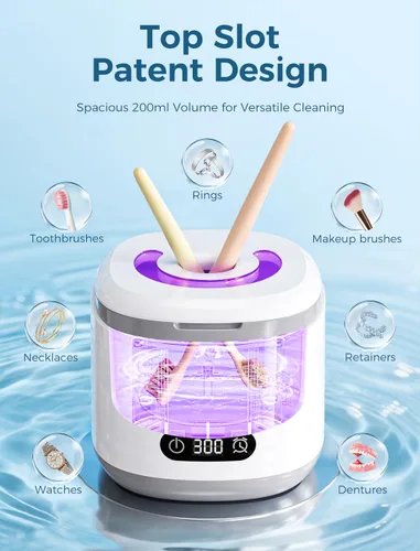 Vista 7 de Estefanlo Limpiador ultrasónico de retenedores, máquina limpiadora de retenedores de 45 kHz con temporizador automático digital LED, limpiador