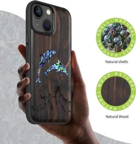 Vista 2 de Carveit Funda magnética protectora de madera de diseñador para iPhone 14 [grabado de madera e incrustaciones de carcasa] compatible con iPhone 14