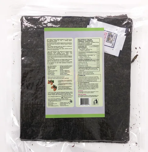 Vista 2 de Little Jasmine Algas tostadas, certificado orgánico USDA, grado premium, 50 hojas completas, fabricadas en Estados Unidos