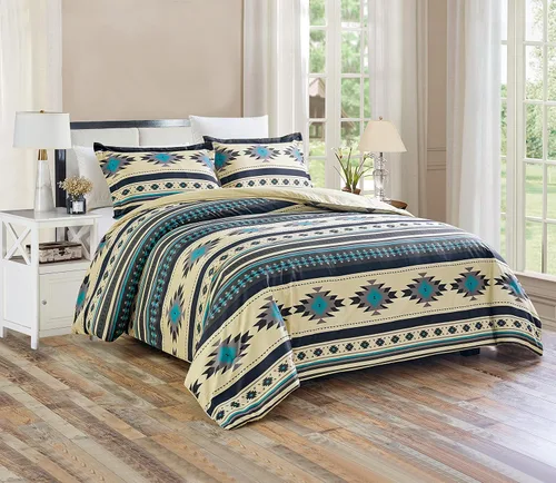 Vista 20 de Chezmoi Collection Zella - Juego de edredón de 2 piezas con motivo geométrico del suroeste, ropa de cama de microfibra lavada con estampado