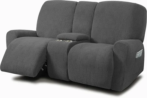 Vista 17 de ULTICOR - Juego de 8 fundas para sofá reclinable de jacquard, fundas elásticas para sofá reclinable para 3 cojines, gruesas, suaves, lavables