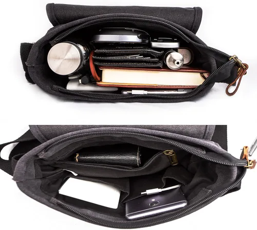 Vista 4 de Bolsa de mensajero de lona pequeña bolsa cruzada casual viaje herramientas de trabajo bolsa de hombro bolsa de mano teléfono teléfono antirrobo