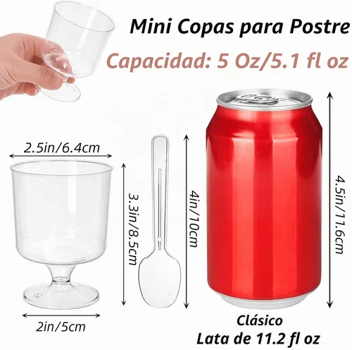 Vista 2 de Youeon Paquete de 50 mini vasos de postre de plástico con cucharas, taza de postre transparente de 5 onzas, tazas pequeñas para postres, aperitivos