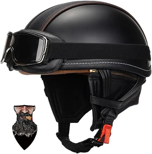 Vista 15 de Casco Moto Retro ABS Ligero 22.93 oz DOT Homologado - Medio Casco Jet para Hombre y Mujer con Doble Ventilación, Forro Desmontable y Hebilla Rápida