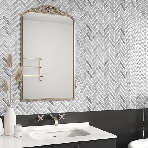 Vista 4 de VEELIKE Azulejos de mármol gris para salpicaduras de pared en muro de cocina en muro de espiga para despegar y pegar, impermeables, 6 hojas