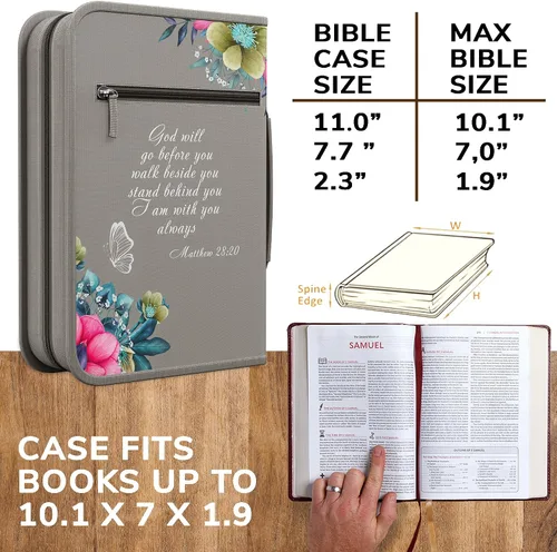 Vista 40 de DEHITE Funda para la Biblia para mujer, fundas de tela prémium para la Biblia para niñas, bolsa de transporte para mujer, ranuras para bolígrafos