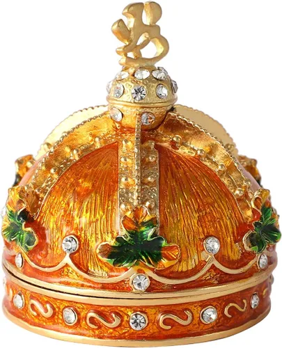 Vista 2 de QIFU Caja de joyería esmaltada pintada a mano con bisagras, adornos de cristal brillante para decoración del hogar, regalo único para la familia