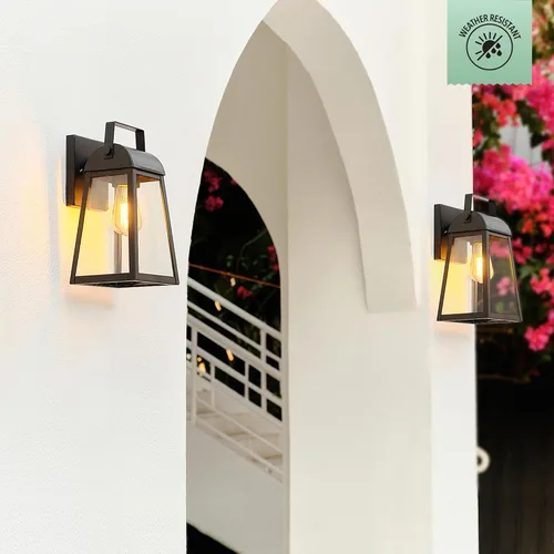 Vista 3 de GLOBE Electric 60000029 Aplique de pared para exteriores de 1 luz, negro mate, pantalla de vidrio transparente, luz de porche, luces de pared