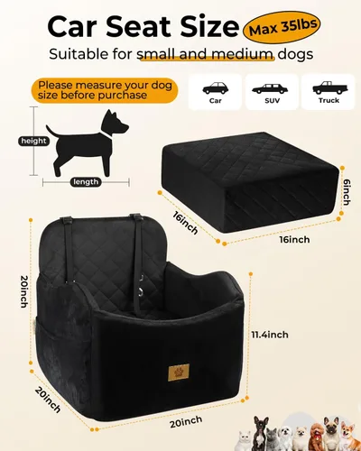 Vista 2 de Asientos de coche para perros pequeños de hasta 35 libras, lavable a