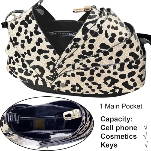 Vista 4 de Bolso bandolera de cuero sintético para mujer, diseño único y plegable