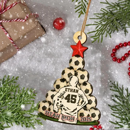 Vista 7 de Adornos de Navidad deportivos personalizados, adorno de madera impreso plano en 2D para el árbol de Navidad, decoración de fiesta de Navidad