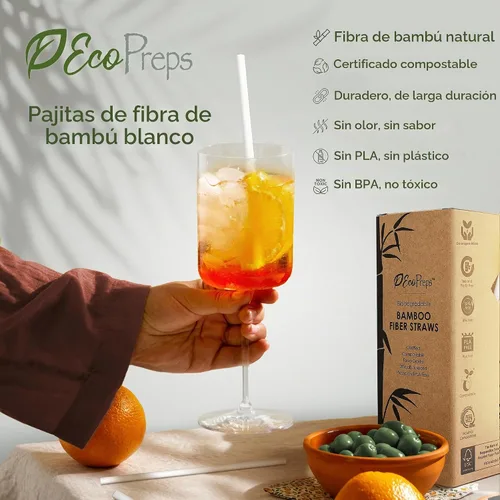 Vista 5 de EcoPreps - Pajitas desechables de fibra de bambú biodegradable, 150 unidades, 7.8 pulgadas 100% Compostable, Eco-Friendly Drinking Straw