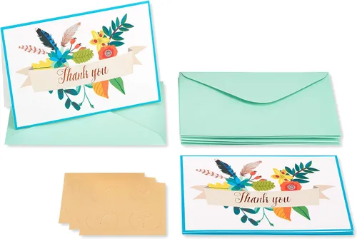 Vista 2 de Papyrus Tarjetas de agradecimiento con sobres, pancarta floral (12 unidades)
