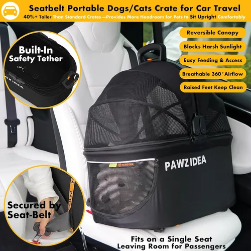 Vista 5 de PAWZIDEA Carriola de mascotas 4 en 1, Carriola de gatos con portaequipaje desmontable y dosel sin cremallera, jaula portátil para perros