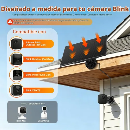 Vista 6 de 4 paneles solares para cámara Blink, energía solar + batería integrada de Negro