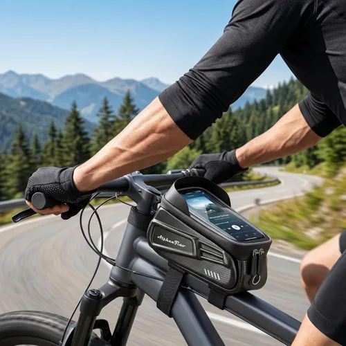 Vista 6 de Bolsa de soporte para teléfono de bicicleta, resistente al agua, estuche rígido de gran capacidad, tubo superior, marco frontal, accesorios