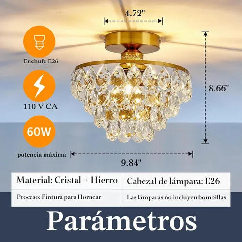 Vista 2 de YYJLX - Lámpara de techo de montaje semiempotrado E26, mini lámpara de araña de cristal dorada para pasillo, dormitorio, baño, armario, vestíbulo