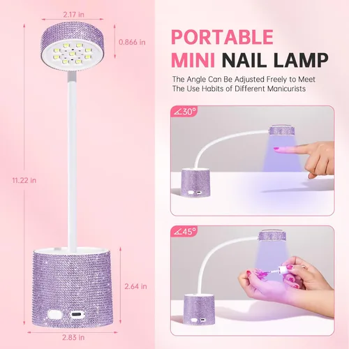 Vista 5 de Lámpara de uñas LED UV, mini luz UV para esmalte de uñas de gel, secador de uñas LED recargable, secado rápido, lámpara de uñas UV para el hogar