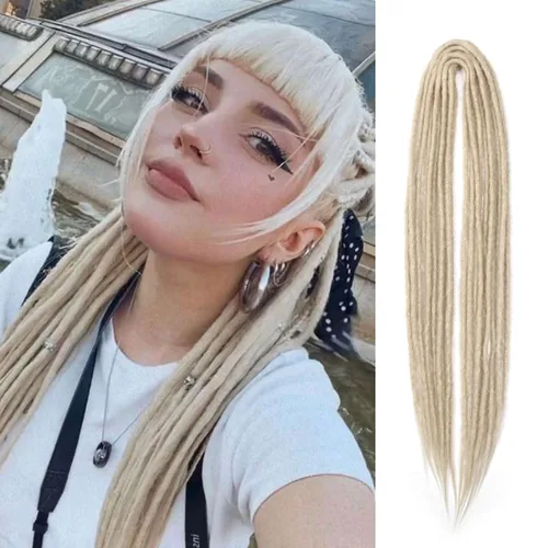 Vista 64 de Extensiones de rastas trenzadas bohemias de 24 pulgadas, 10 hebras de rastas sintéticas rizadas color marrón degradado con trenza de caja, rastas