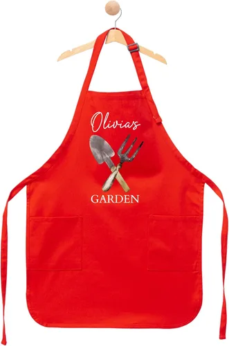 Vista 4 de Delantal de jardín personalizado con nombre: delantal de jardinería personalizado para mujeres, hombres y niños, delantal ajustable hecho a mano