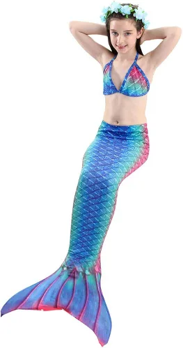 Vista 5 de 5Pcs Girls Swimsuit Mermaid Tails for Swimming Princess Bikini Bathing Suit Set Can Add Monofin for 4T 6T 8T 10T 12T