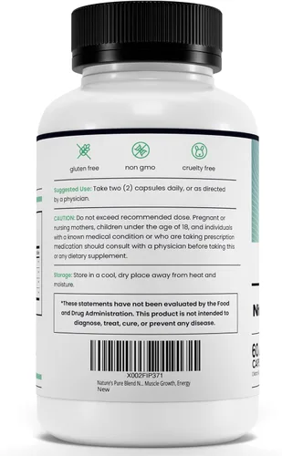 Vista 9 de Nature's Pure Blend Suplementos de óxido nítrico para hombres – L-arginina L-citrulina – Apoyo al corazón y flujo de circulación – 1500MG L arginina