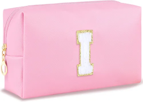 Vista 123 de URSKYTOUS Regalos para niñas, bolsa de maquillaje con inicial, bolsa de cosméticos personalizada con cremallera, bonita bolsa de aseo de viaje, Azul