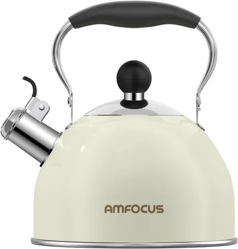 Vista 9 de Hervidor de té, hervidor de té silbante de acero inoxidable de 2 cuartos, tetera silbante para estufa con mango plegable ergonómico, tetera pequeña