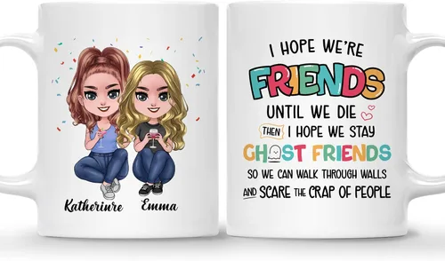 Vista 22 de Gossby Taza de café personalizada de la amistad, regalo personalizado Besites para mujeres con diseño de muñeca, nombre, cita – cumpleaños, Navidad