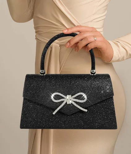 Vista 2 de Bolso de noche para mujer, con lazo brillante, bolso de mano para boda, fiesta, monederos con diamantes de imitación con purpurina para cóctel