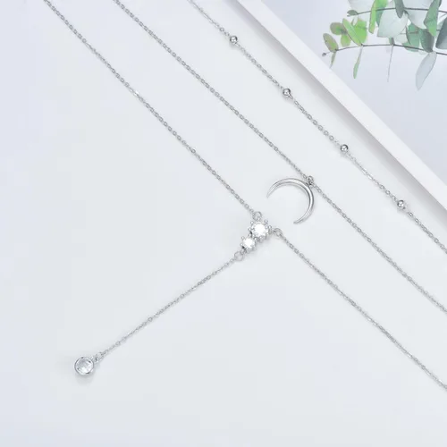 Vista 4 de MONGAS Collar bohemio en capas de plata de ley, triple 3 apilado, barra vertical triangular, collares largos en capas, joyería de Navidad, regalos