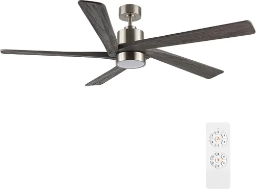 Vista 15 de WINGBO Ventilador de techo CC de 48 pulgadas con luces y control remoto, 5 cuchillas de madera maciza tallada, motor CC reversible de 6 velocidades