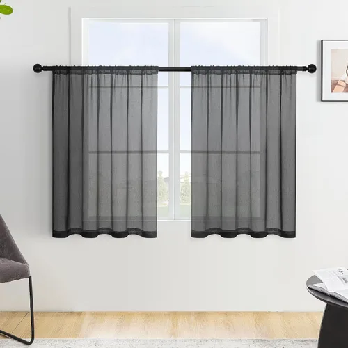 Vista 10 de MRTREES Cortinas transparentes de Aqua Blue, para cocina, de 36 pulgadas de longitud, cortinas transparentes de gasa con filtro de luz, cortinas