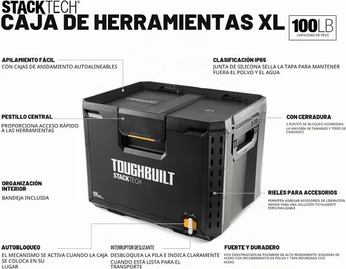 Vista 2 de ToughBuilt StackTech XL Stackable Tool Box with Lock and Removable Tray