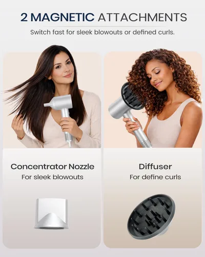 Vista 4 de Secador de pelo iónico, secadora de arco de alta velocidad de 120,000 RPM con difusor para cabello rizado, grueso y encrespado, secador de pelo