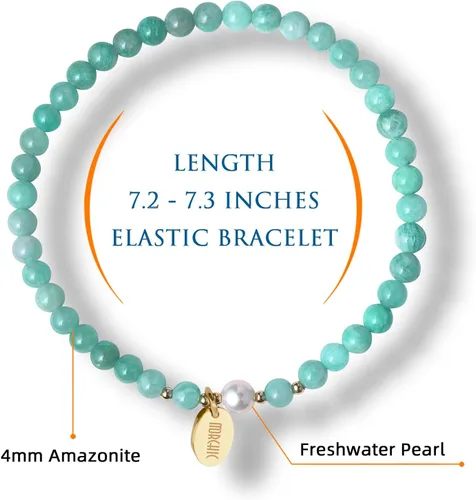 Vista 2 de Morchic - Pulsera elástica con cuentas de gemas naturales de 4 mm para mujeres, con perlas de agua dulce, regalo de cumpleaños de gemas energéticas