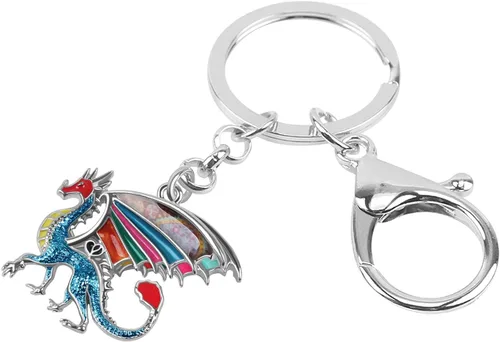 Vista 2 de Llavero de dragón de aleación de esmalte, joyería de dinosaurio de fantasía para mujeres y niñas, bolso de billetera, regalo