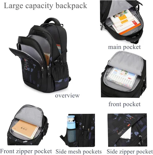 Vista 3 de EKUIZAI Mochila negra con ruedas para niños, mochila con ruedas, Rueda Azul-6