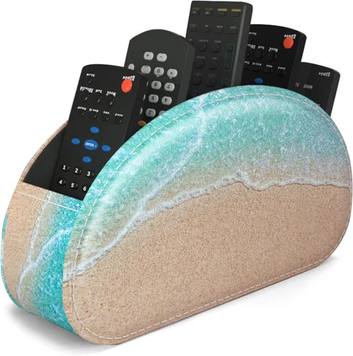 Vista 21 de QIELIZI Soporte para control remoto, organizador de escritorio de piel sintética con 5 compartimentos espaciosos para controles remotos de TV