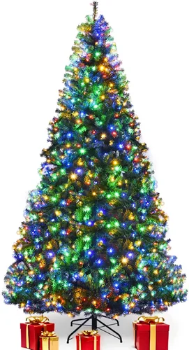 Vista 19 de COSTWAY Árbol de Navidad flocado de nieve de 6 pies, pino artificial con bisagras Blanco