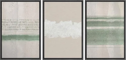 Vista 8 de SIGNLEADER Lienzo enmarcado para pared, juego de arte abstracto geométrico verde esmeralda, arte moderno geométrico zen de mediados de siglo