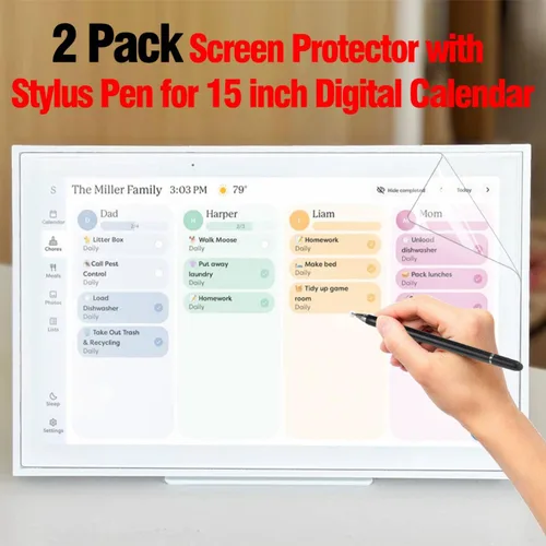 Vista 2 de Protector de Pantalla y Lápiz Capacitivo Compatible con Calendario Digital de 15 Pulgadas, Kit de Accesorios Imprescindible para Calendario