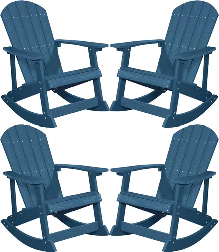 Vista 10 de YEFU Mecedora para exteriores, mecedora Adirondack, silla mecedora de patio con respaldo ancho, silla mecedora de gran tamaño con aspecto de madera